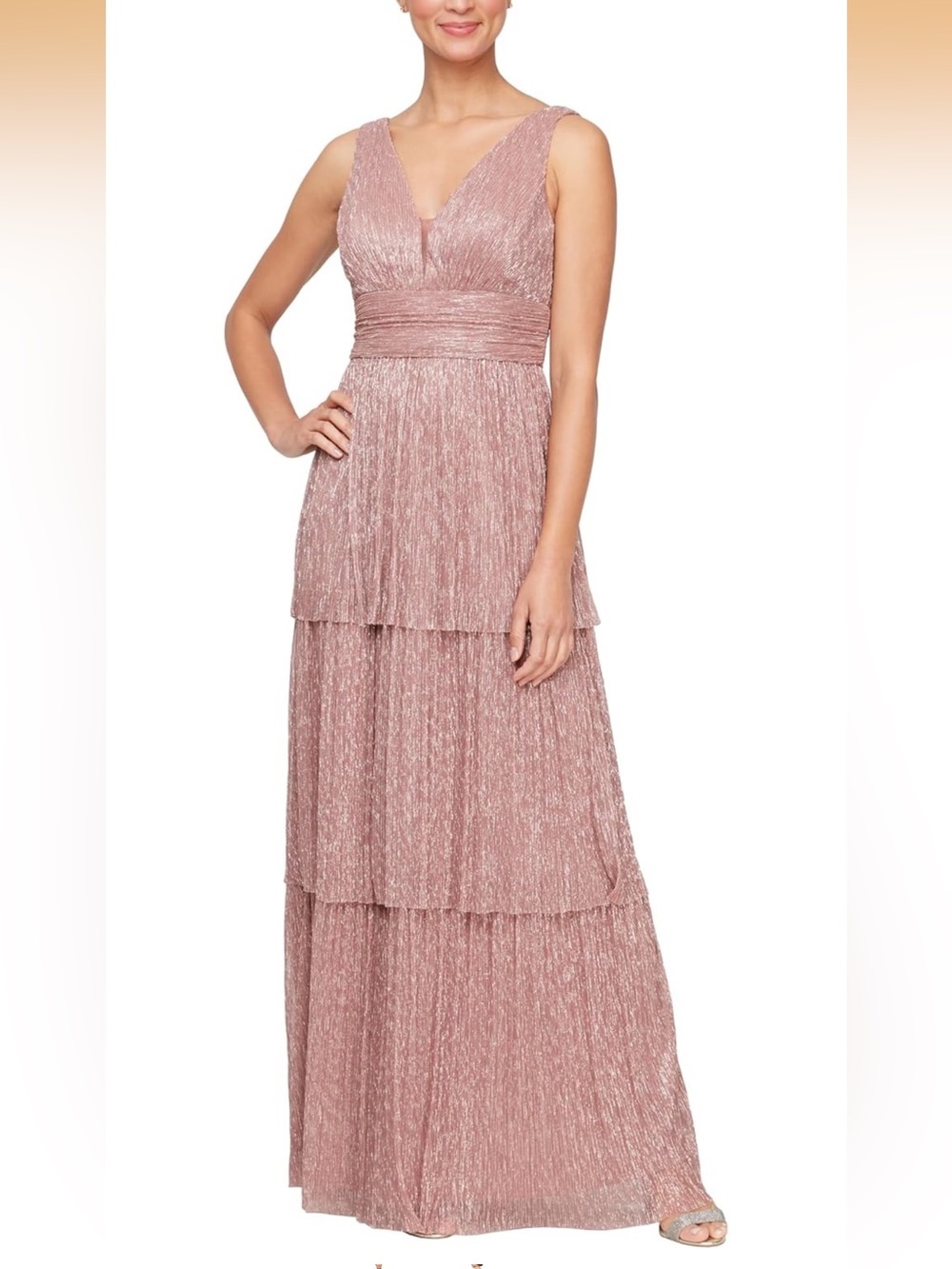 Alex Evenings Sleeveless V-Neck Long A-line Dress, 4
